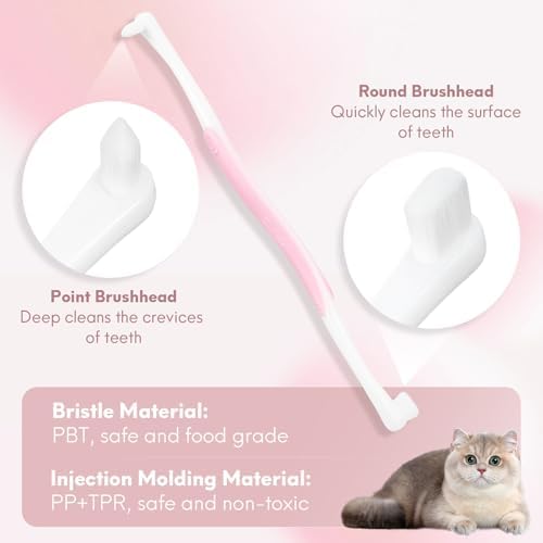 4 Pcs Dual-Sided Cat Toothbrush, Micro Brush Head for Kittens