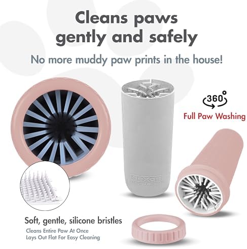 Dexas MudBuster Large Dog Paw Cleaner, Blush, Fits 2.5"-3.5" Wide Paws, Gentle Silicone Bristles for Quick, Easy Cleaning