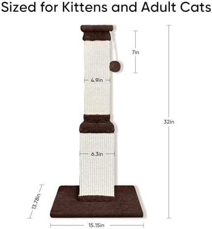 Cat Scratching Post for Indoor Cats, 32Inch Sisal Cat Scratcher
