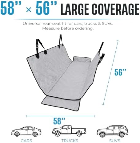 Bulldogology Dog Car Seat Cover Waterproof Heavy Duty Bench Dog Hammock Backseat Protector from Hair, Muddy Paws, Scratches - Pet Car Seat Cover for Cars Trucks SUVs (Large, Grey)