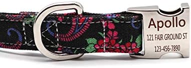 Customized Nylon Dog Collar, Personalized Dog Collar Engraved with Name and Phone Number,Adjustable ID Dog Collar with Quick-Release Buckle (S, Black)