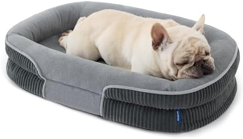Bedsure 360°Oval Bolster Orthopedic Dog Bed Medium Size Dog,30" Grey