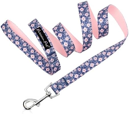 Parisian Pet Floral Dog Leash - Nylon Heavy Duty Training Leashes for Dogs with Comfortable Handle - Strong Metal Clip 4Ft Puppy Leash - Midnight Blossoms Chew Proof Leashes for Small and Medium Dogs