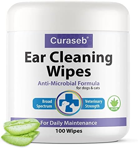 Curaseb Cat and Dog Ear Wipes – Cleans, Deodorizes and Soothes Ear Issues with Soothing Aloe Vera – Vet Strength – 100 Wipes