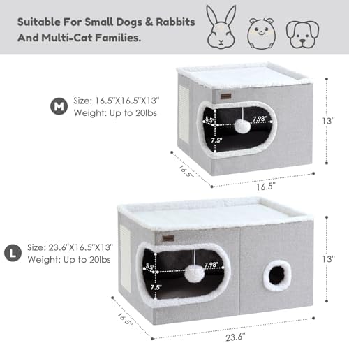 Garnpet Cat Bed for Indoor Cats Cube House, Covered Cat Cave Beds & Furniture with Scratch Pad and Hideaway Tent, Cute Modern Cat Condo for Multi Small Pet Large Kitten Kitty, Large, Green