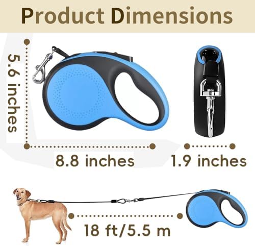 Retractable Dog Leash with Chew Proof Cable,Durable Pet Walking Leash for Large Medium Small Dogs up to 110 lbs (Blue, 16ft)