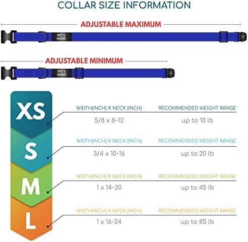 Improved - Personalized Dog Collars w/Engraved Metal ID Nameplate for Name & 3 Lines Text - Custom 20 Icons, 4 Adjustable Sizes, 10 Fonts - Dog Collar for Dogs, Dog ID Tag Personalized, Royal Blue