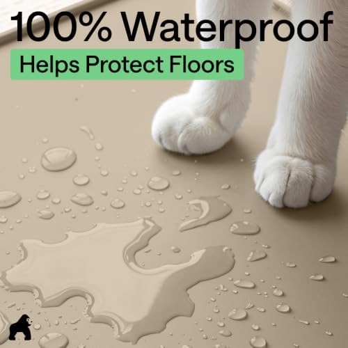 GORILLA GRIP Cat Litter Box Mat, Easy Clean Silicone Mats, 35x23 Beige