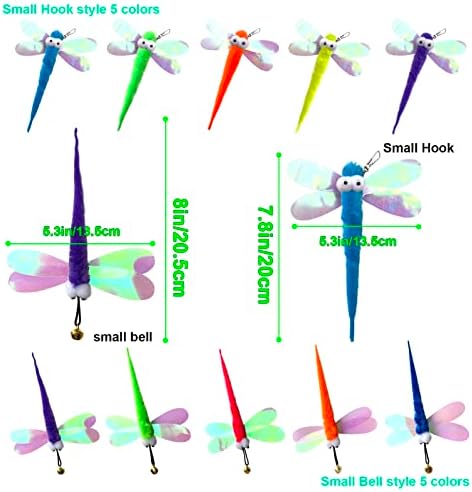 AcceLeah Cat Worm Toy Refills Cats Teaser Toys Worms and Dragonfly Refill,Cat Wand Toy Assorted Teaser Refills with Bell (10 Pcs Dragonfly Set)
