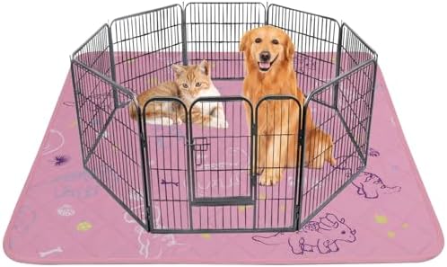IEUUMLER Washable Pee Pads for Dogs, 1 Pack Non-Slip & Waterproof Pack Whelping Pad, Reusable Washable Puppy Potty Training Pad with Fast Absorbent for Playpen EU007 (Pink Dinosaur, 63"X63"-1pcs)