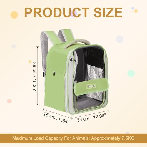 Pet Backpack Carrier, Portable and Ventilated, Oxford Cloth, Dogs Cats and Small Animals Travel Bag 13", (Green, 1 Pcs), Intended for Hiking/Camping/Traveling