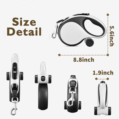 Retractable Dog Leash with Chew Proof Cable,26 ft Durable Dog Leash for Large Medium Dogs up to 110 lbs, 360° untangled, One-Handed Brake. (White)