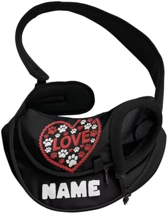 COEQINE Custome Black Red Heart Dog Paw with Name Dog Sling Bag