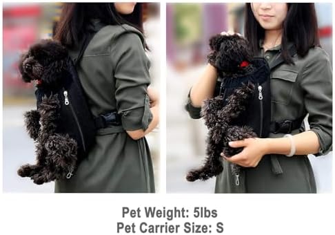 Dog Kangaroo Pouch Front Pet Backpack Carrier, Wide Straps Shoulder Pads, Adjustable Legs Out Pet Backpack Carrier Walking, Travel, Hiking, Camping (L, Black)