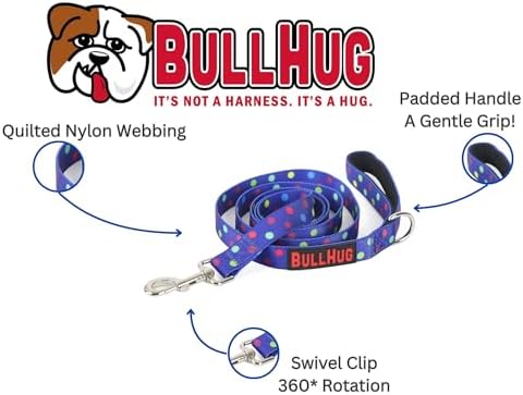 BULLHUG 6 FT Bulldog Leash with Padded Handle. Perfect for Bulldogs, French Bulldogs, Pugs & All Breeds. Leashes for Walking, Training Lead for Bulldogs (Polka Dots)