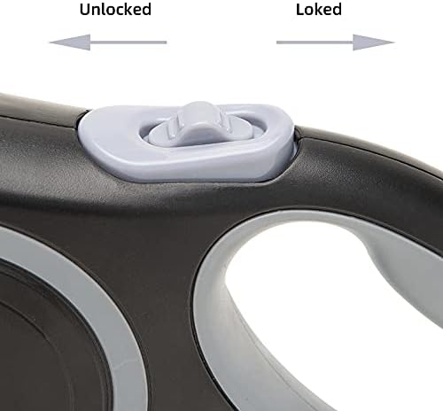 PINA Retractable Dog Leash, 26ft Dog Leash for Small Medium Large Dogs Up to 110lbs, 360° Tangle-Free Strong Reflective Nylon Tape, with Anti-Slip Handle, One-Handed Brake, Lock - Black Gray