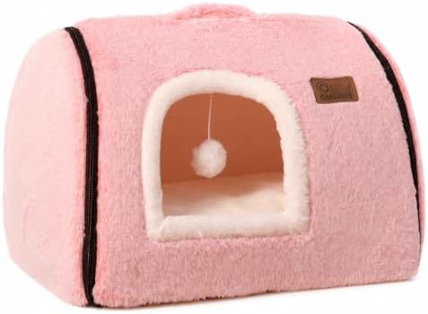 cat Bed cave-cat beds for Indoor Cats,Soft and Comfortable Cute cat Bed，cat House,with Removable Washable Cushioned Pillow,Enclosed pet Bed,Kitty pet hut、Hideaway,Small Large Dog Tent (Pink)