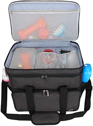 Teamoy 2 Layer Dog Travel Bag, Pet Supplies Weekend Tote Organizer, Black