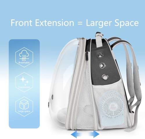 Cat Backpack Carrier with Fan, Space Capsule Astronaut Clear Bubble Front Extension to Carry Transport Cat Small Puppy Bunny, 20 Pounds Cat Bookbag (Black, Gen 1 + Fan)