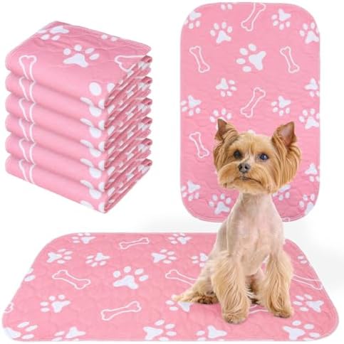 BEAUTYZOO 6 Pack Washable Pee Pads for Dogs,Reusable Puppy Pads 16x24 Pink