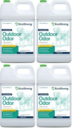 Eco Strong Outdoor Odor Eliminator Outside Dog Urine Enzyme Cleaner Powerful Pet, Cat, Animal Scent Deodorizer | Professional Strength for Yard, Turf, Kennels, Patios, Decks (128 OZ) (Pack of 4)