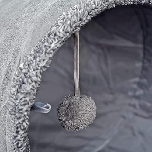 LeerKing Cat Tunnel 26"(L) Dia 12" Tubes and Tunnels connectable with Large Crinkle Hide and Seek Toy for Bunny Puppy, Grey