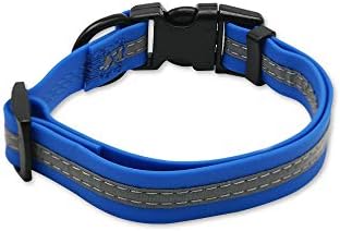 Nimble Reflective Waterproof Dog Collar Adjustable Odor Resistant Easy Clean Pet Collar for Small Medium Large Dogs Night Walking Outdoor Rainy Use (Small (9.45”-14.17”inches), Blue)