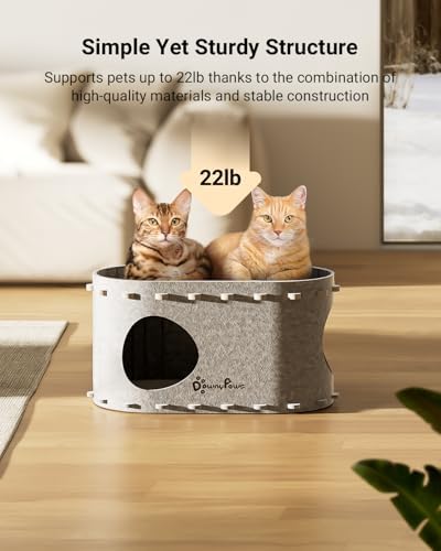 DownyPaws Cat House for Indoor Cats,Peekaboo Cat Bed Cave, Light Gray
