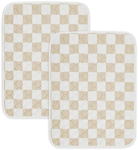 2 Pack Beige Checkered Washable Pee Pads for Dogs, Checkered Reusable Dog Pee Pads, for Puppy Playpen, Crate, Whelping Box, Potty Training, Cute Aesthetic Absorbency, Leak-Proof Non-Slip