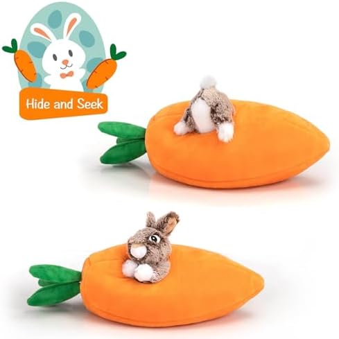 Hollypet Squeaky Hide and Seek Dog Toys for Small and Medium Dogs, Rabbit