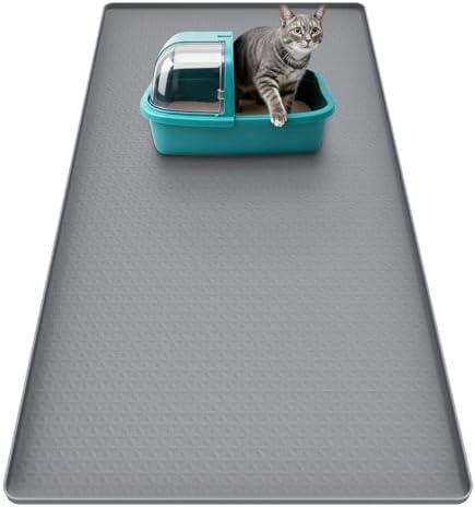Cat Litter Mat, 51" x 25.6" Silicone Cat Mat for Litter Box, Silicone Cat Litter Box Mat for Scatter Control, Easy Clean, Waterproof and Non-Slip(Light Grey)
