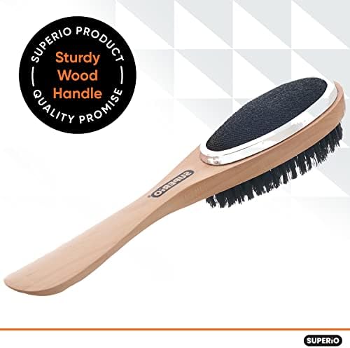 Superio 3 in 1 Lint Brush and Shoe Horn for Suit, Wool Coat, Sweaters, Shoes - Double Sided Portable Pet Hair Remover with Wood Handle