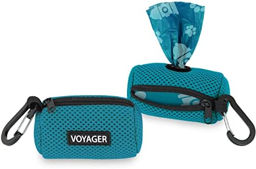 Best Pet Supplies Dog Poop Bag Holder Leash Attachment with Reusable Dispenser for Travel, Walking, Park, and Outdoor Use, Durable with Clip-On - Turquoise, Pack of 2, Mesh Dispenser w/30 Bags