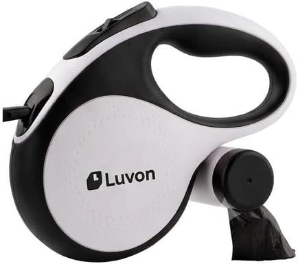 LUVON Retractable Dog Leash – 16ft Tangle-Free Extendable Lead | Ergonomic Handle | Heavy Duty Nylon Tape | Poo Bag Dispenser + 15 Bags Included | Retractable Leash for Medium Large Dogs Up to 66lbs