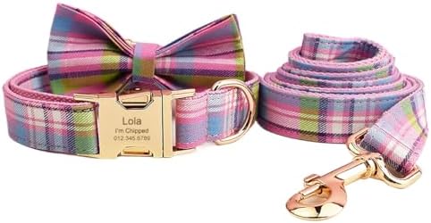 Custom Dog Collar with Names and Phone Number Engraved, Puppy Tags Personalized for Small Medium Large Pets (Colorful Plaid, M)