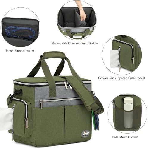 Dog Travel Bag for Pet Kit for Supplies with 2 Food Storage Containers 2 Collapsible Bowls 1 Feeding Mat 1 Dog Treat Pouch 7-Piece Set Perfect Road Trips Camping Weekend (Olive Green)