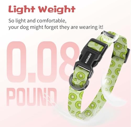 Kazazoo Dog Collar Cute and Soft Nylon Puppy Collar for Boy and Girl Dogs, Adjustable Dog Collars for Large Dogs, Kiwi Fruit-L