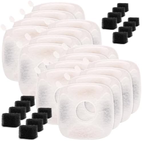 Pet Fountain Filters Compatible with 95Oz/2.8L Dog Water Fountain (16 Filters& 16 Sponges)