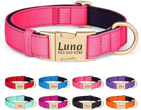 PET ARTIST Colorful Personalized Dog Collars, Breathable Soft, Pink,M
