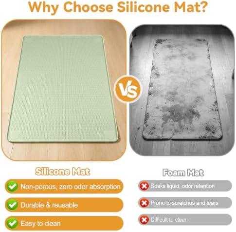 Silicone Cat Litter Mat 50"x35" Cat Mat for Litter Box, Green
