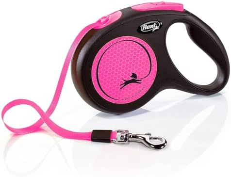 Flexi New Neon Tape Pink Medium 5m Retractable Dog Leash/Lead for Dogs up to 25kgs/55lbs