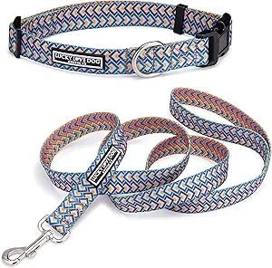Lucky Love Dog, Bold Matching Dog Collar and Leash Set, Soft & Adjustable, Geometric Pattern Collar and Leash for Male Female Dogs - (Small, Murphy Combo)