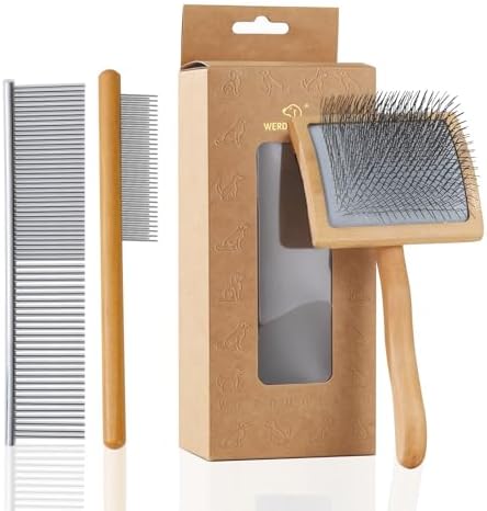 Slicker Brush for Long Haired Dogs, Wooden Ergonomic Handle