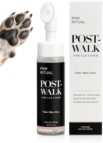 Dog Paw Cleaner, Dog Paw Wash, No-Rinse Foaming Paw Cleanser with Silicone Brush for Dogs & Puppies, Plant-Derived Formula for Sensitive Paws, 6.8 fl oz