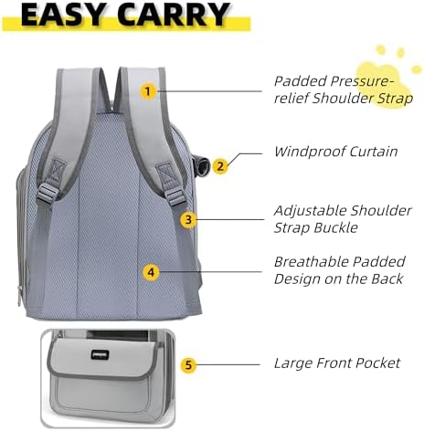 Cat Backpack Carrier for Travel & Hiking - Large Space, Durable & Breathable Pet Carrier for Cats & Small Dogs - Anti-Scratch, Escape-Proof Design (Grey, Large)