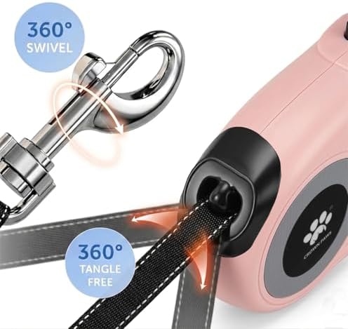 16 ft Retractable Dog Leash for Extra Large Dogs up to 130 lbs,Tangle-Free Nylon Tape,Pink Dan24 XL