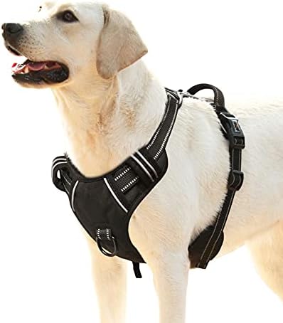 HEELE Dog Harness, No Pull Adjustable Padded Reflective Harness for Small Medium Large Dogs with Handle for Walking Training, Black, L