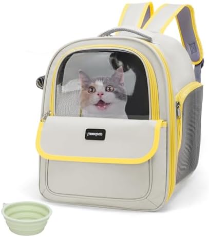 Cat Backpack Carrier for Travel & Hiking - Large Space, Durable & Breathable Pet Carrier for Cats & Small Dogs - Anti-Scratch, Escape-Proof Design (Yellow, Large)