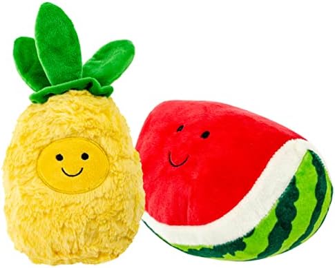 Giftable World Pet Plush Pet Toy Fruits, Cupcakes, Ice Creams, Mug with Squeaker Dog Chew Toy (7" Pineapple & Watermelon)