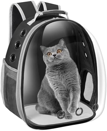 Cat Carrier Backpack, Pet Carrier Backpack Front Pack for Small Medium Cat Puppy Dog Carrier Backpack Bag Space Capsule, Pet Carrier for Travel Hiking Walking Camping (Black)